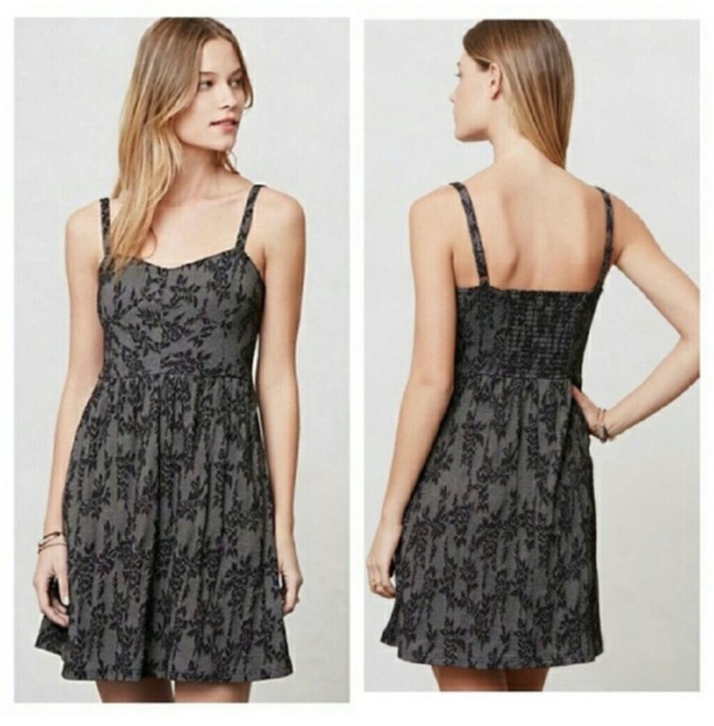 Anthropologie Lilka Ettie Jacquard Chemise Mini Dress Small Black Whimsigoth